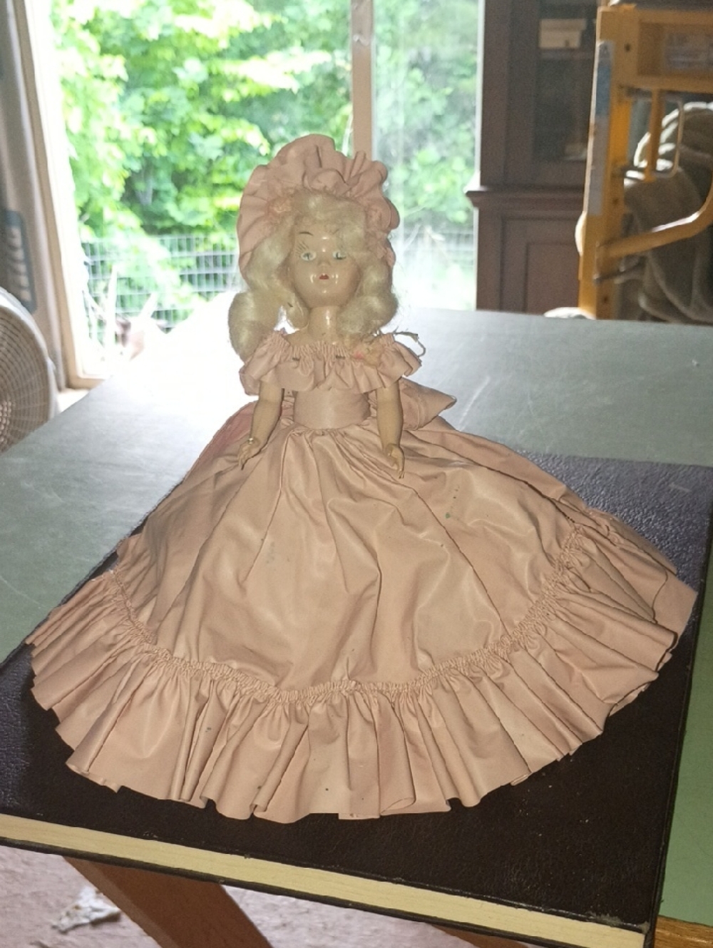 Vintage-Style Decorative Doll in Soft Pink Dress - Home Accent